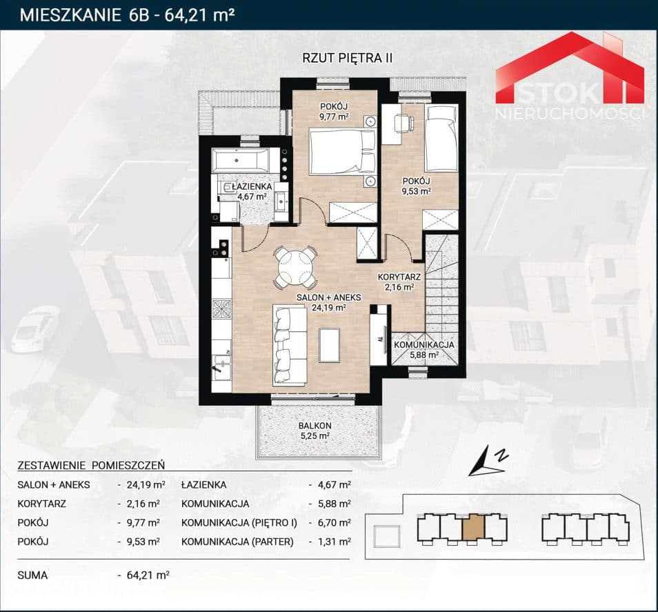 Nowoczesne mieszkanie - 64,21 m² | 3 pokoje - zdjęcie 2