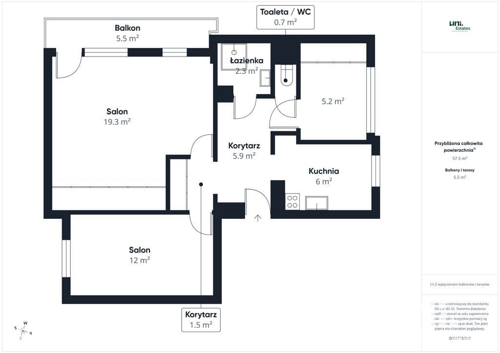 3 pokoje | 60,5 m² | parter | balkon | CzarnyPotok - zdjęcie 14