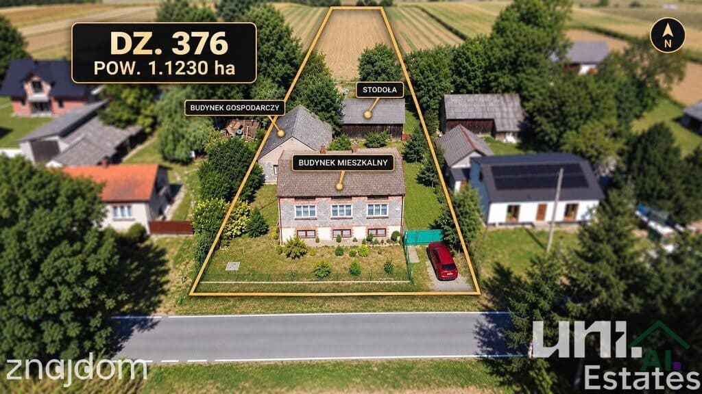Gospodarstwo rolne 1 ha + dom | gm. Słomniki