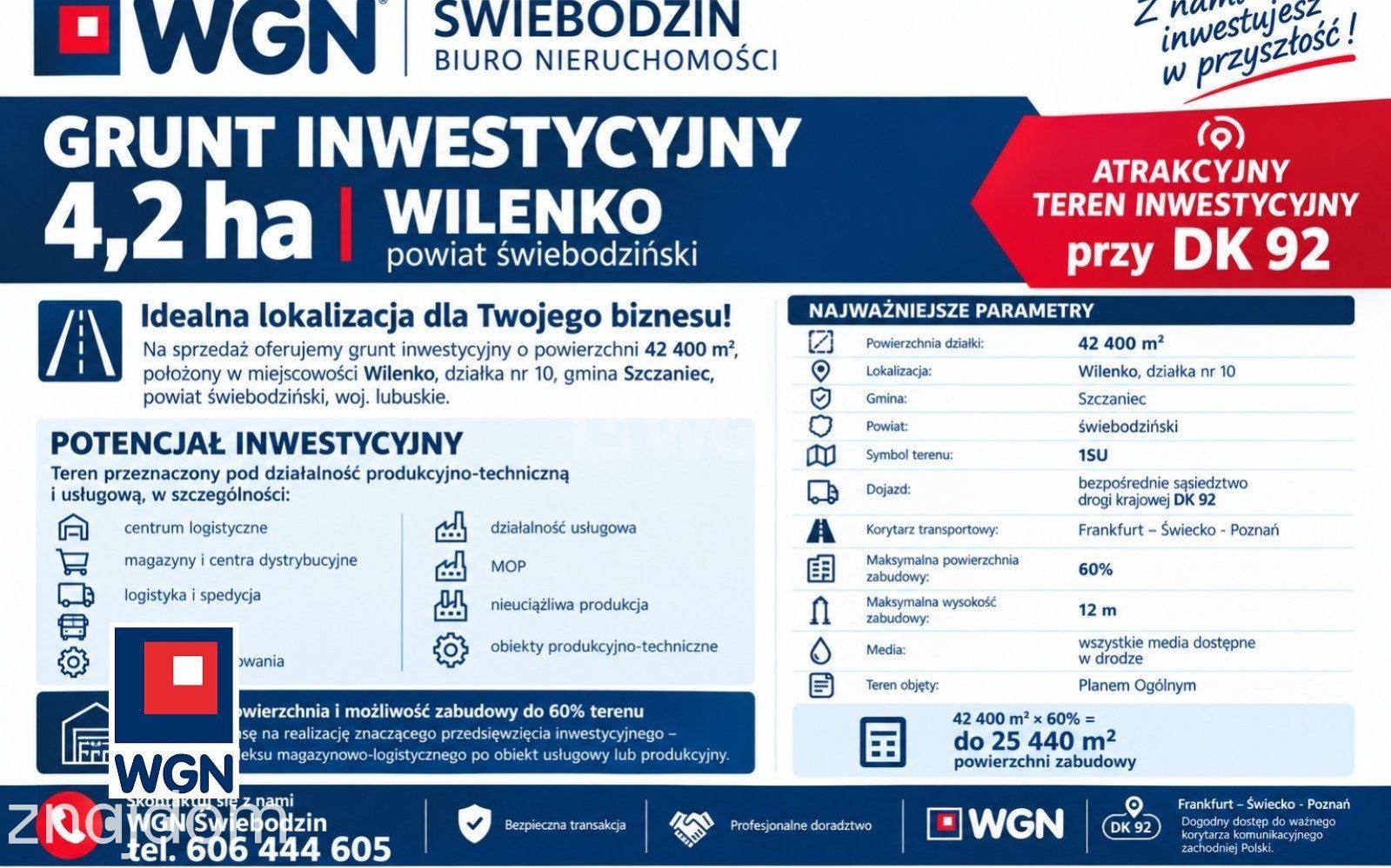 Grunt aktywizacja gospodarcza na sprzedaż Wilenko - GRUNT INWESTYCYJNY 4,2 ha - WILENKO, powiat świebodziński.