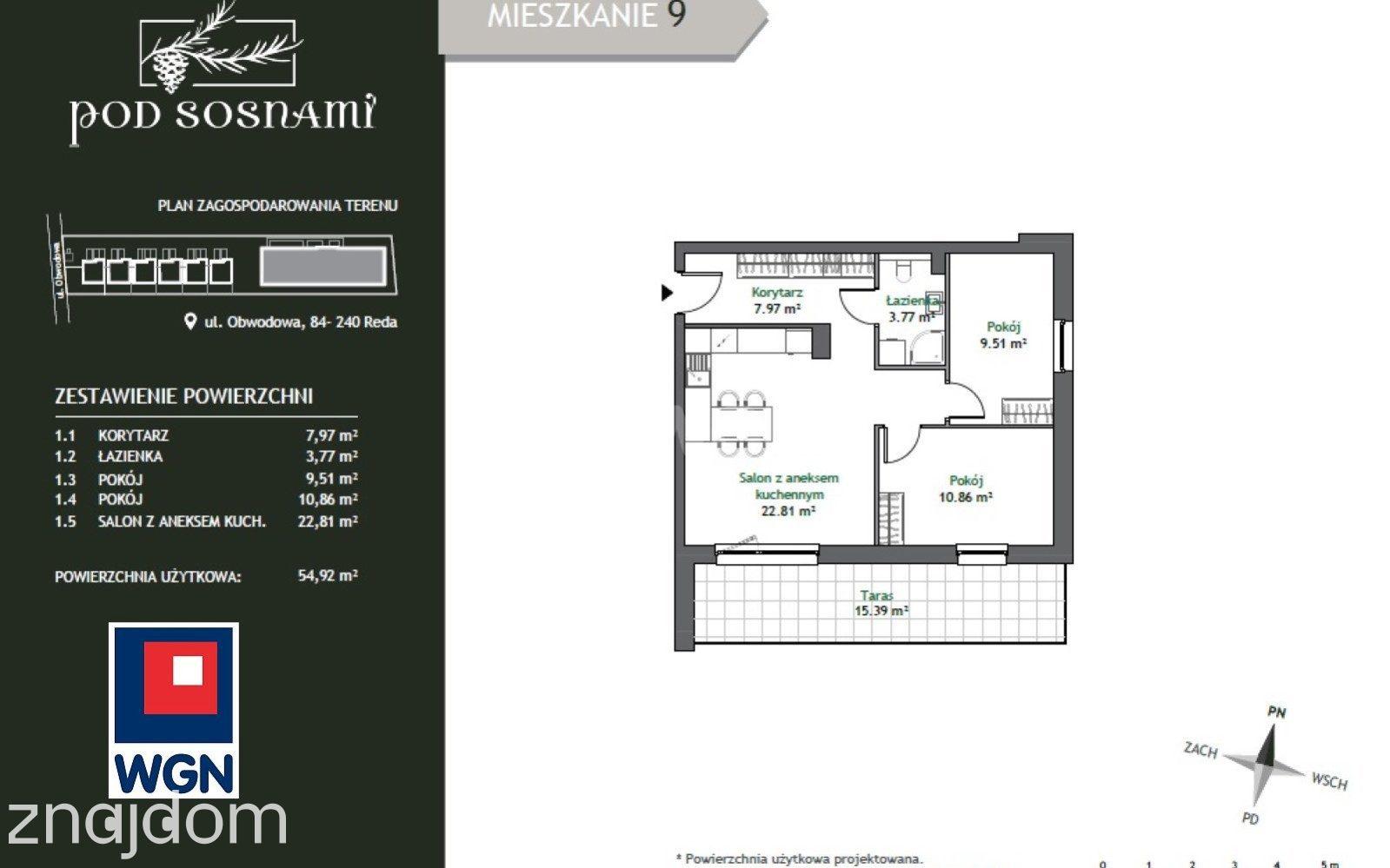 Mieszkanie na sprzedaż Reda - 3-pokojowe mieszkanie | 54,92 m2 | Duży taras 15,39 m2