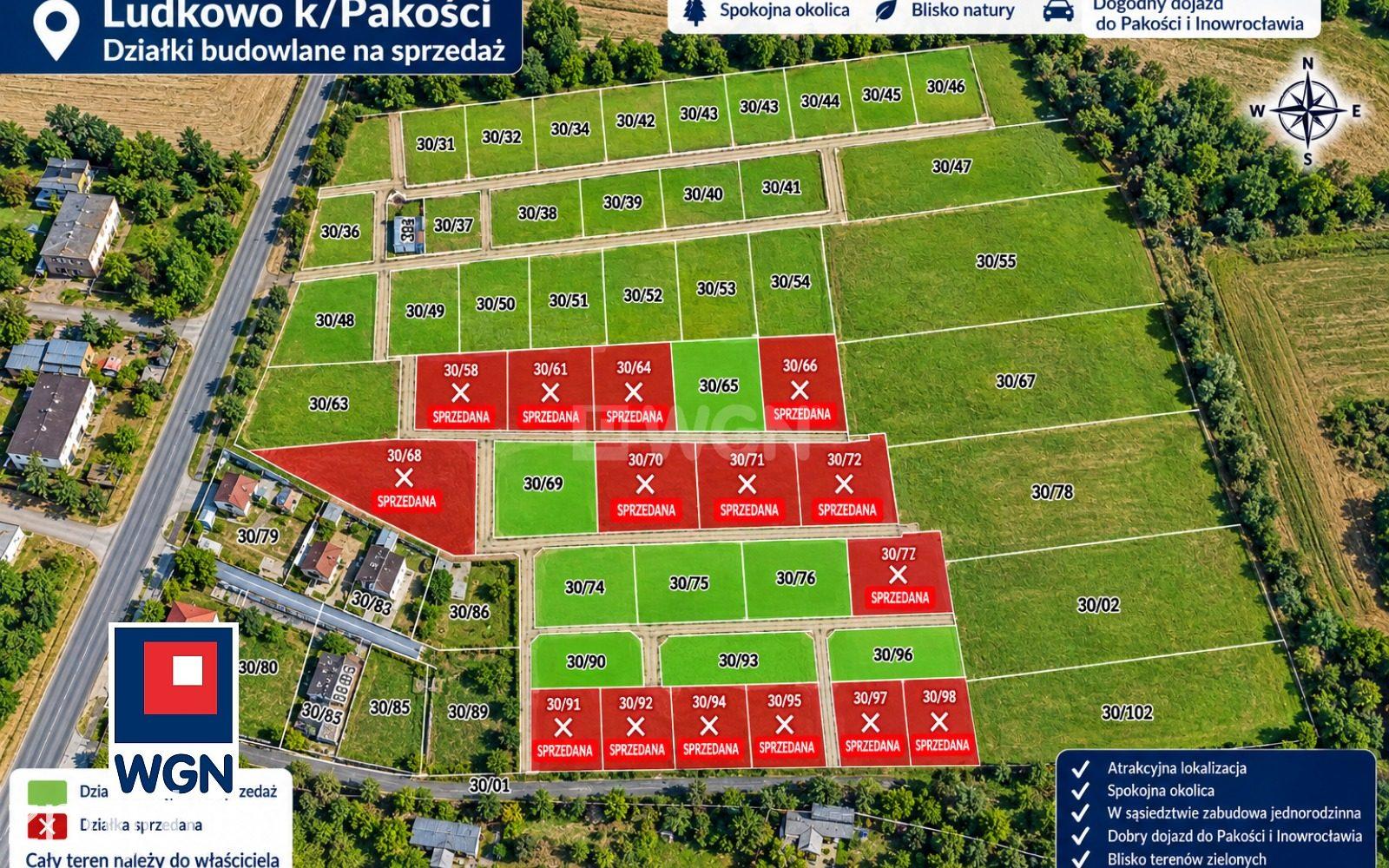 Grunt budowlany jednorodzinny na sprzedaż Pakość - Działka w Ludkowie k/Pakości z wydanymi WARUNKAMI ZABUDOWY W NAJNIŻSZEJ CENIE 60ZŁ/M2 - zdjęcie 3
