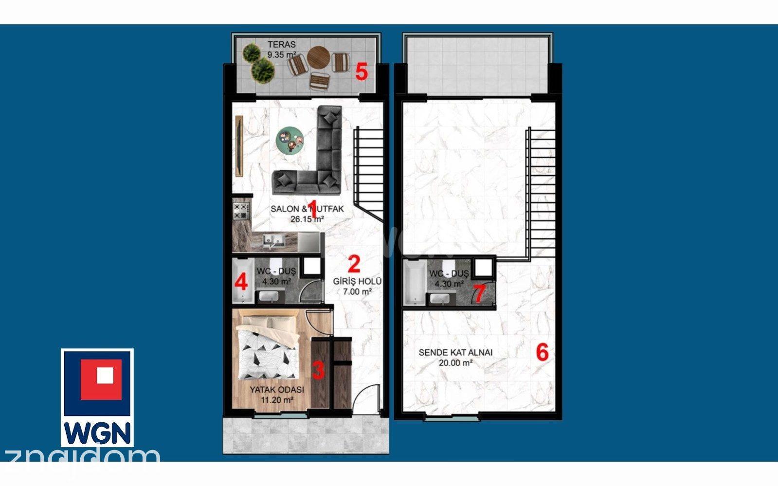 Mieszkanie na sprzedaż Esentepe - Loft 2+1 z tarasem 9,35 m2 i 2 łazienkami ? nowoczesny, funkcjonalny, dwupoziomowyw Esentepe - zdjęcie 10