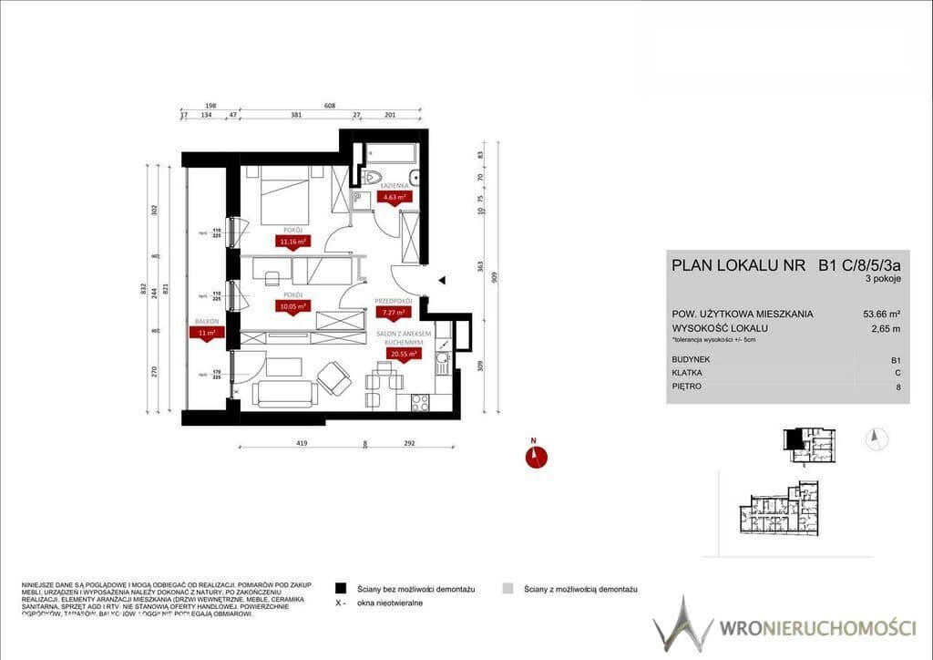 3 pokoje | 53,66 m² | 8 piętro | balkon 11 m² | Wrocław - zdjęcie 2