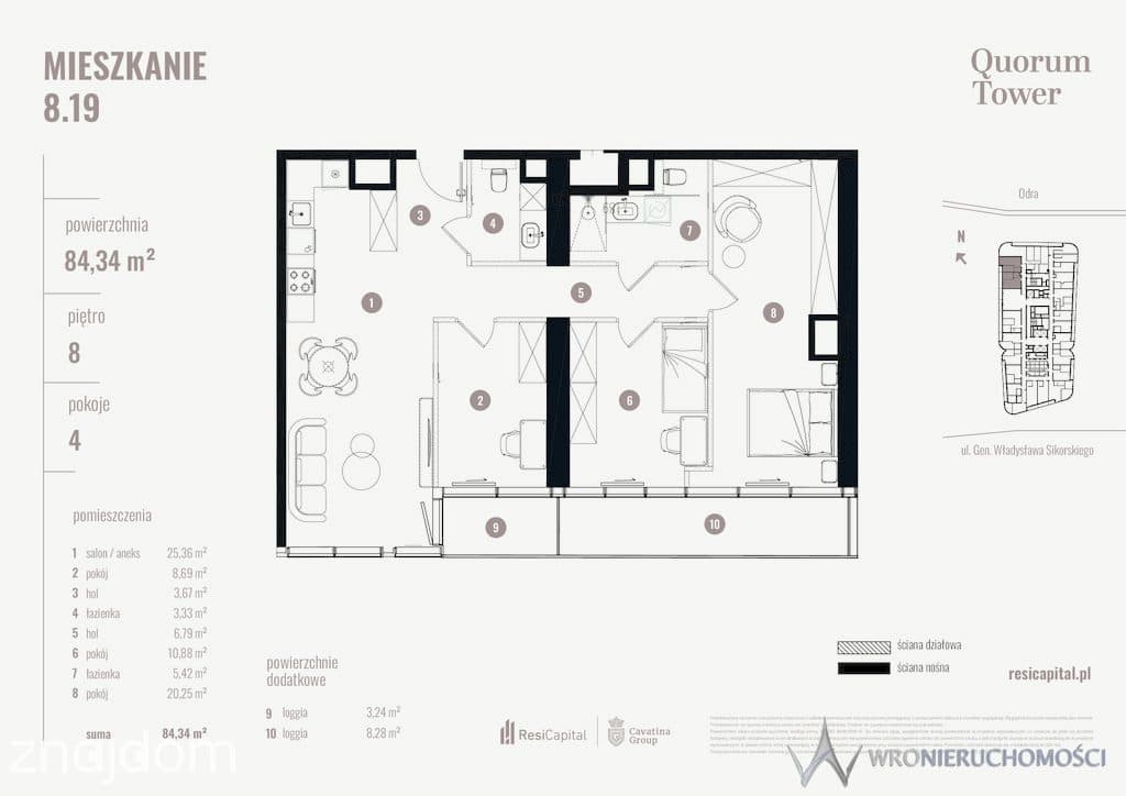 4 pokoje | 84,50 m² | 8 piętro | taras 11,29 m² | centrum Wrocławia - zdjęcie 2