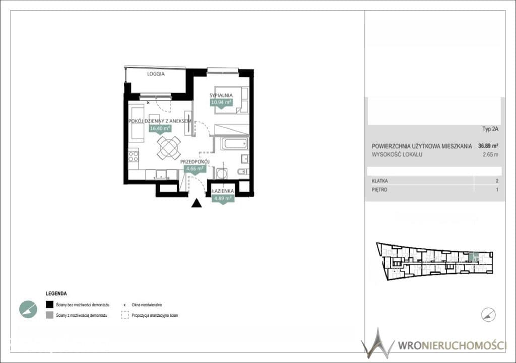 2 pokoje | 36,89 m² | balkon | I piętro | Wrocław - zdjęcie 2