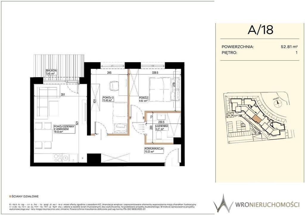 3 pokoje | 52,81 m² | balkon 5,45 m² | garaż podziemny - zdjęcie 2