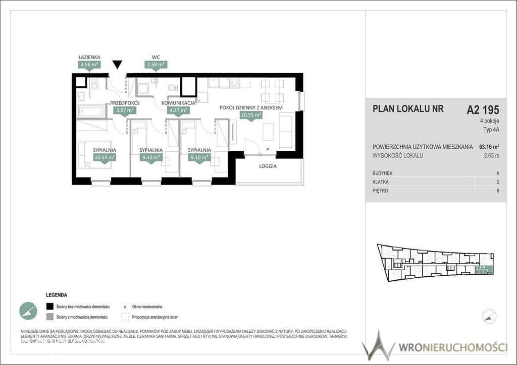 4 pokoje | 63,20 m² | balkon | 8 piętro | Wrocław - zdjęcie 2