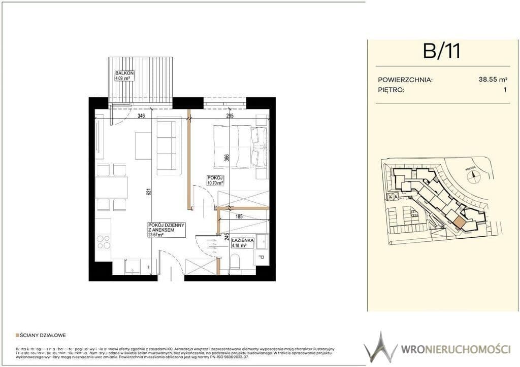 2 pokoje | 38,55 m² | balkon 4,09 m² | garaż podziemny - zdjęcie 2