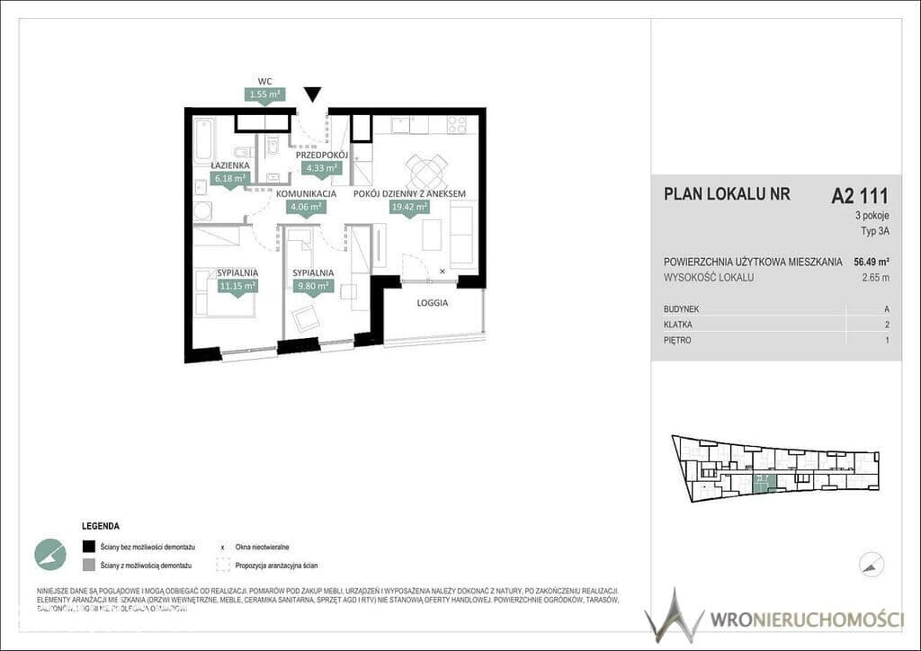 3 pokoje | 56,49 m² | balkon | I piętro | Wrocław - zdjęcie 2