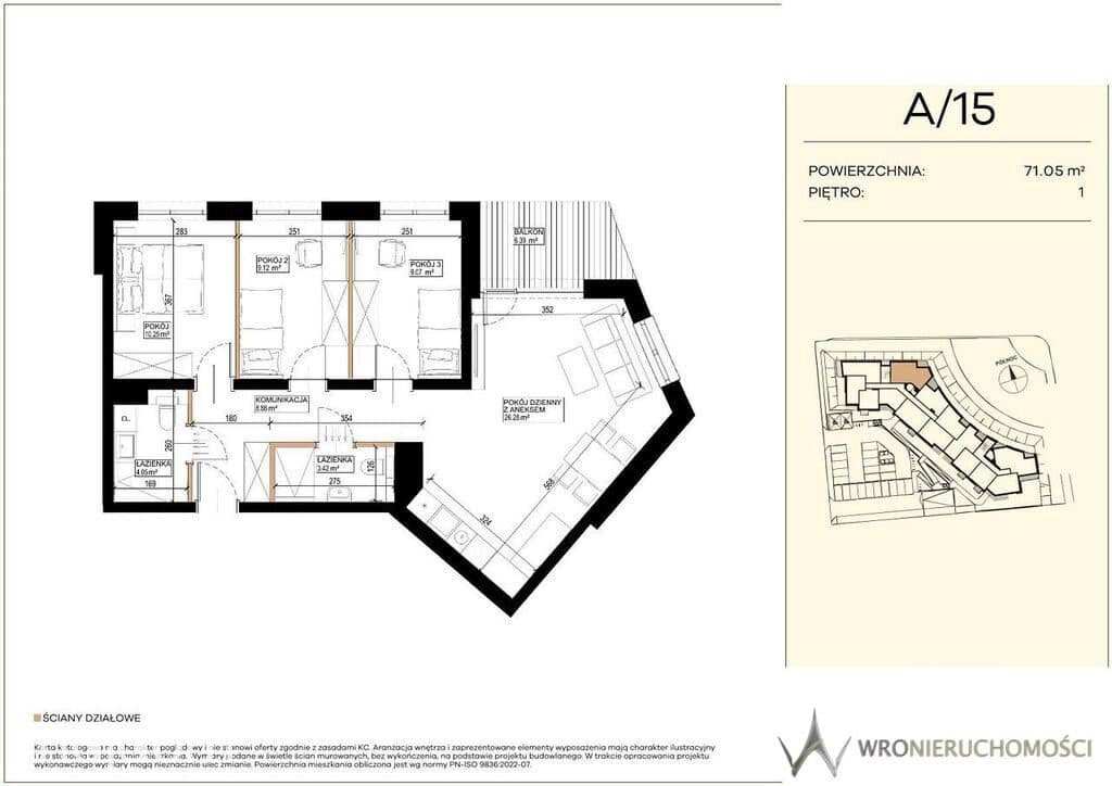 4 pokoje | 71,05 m² | balkon 6,39 m² | garaż podziemny - zdjęcie 2