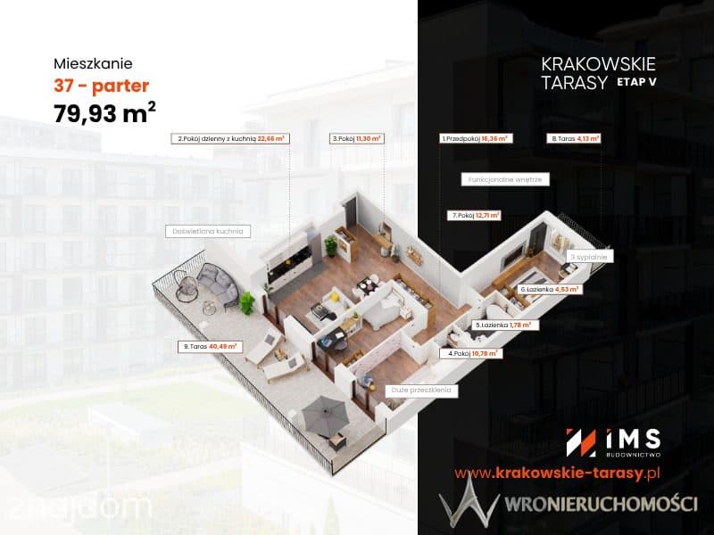 Apartament 4 pokojowy| 80m2| 2 tarasy| Ostatni wolny apartament! - zdjęcie 3