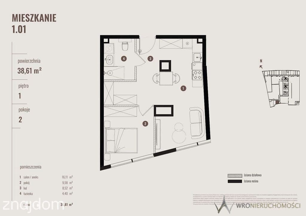 2 pokoje | 38,88 m² | 1 piętro | centrum Wrocławia - zdjęcie 2
