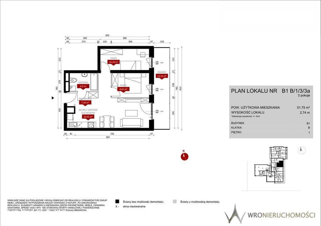 3 pokoje | 51,75 m² | 8 piętro | balkon 13 m² | Wrocław - zdjęcie 2