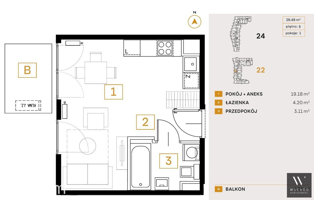 1 pokojowe mieszkanie + balkon - zdjęcie 2