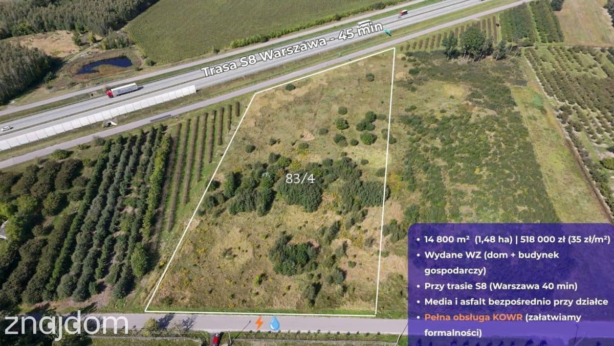 Działka siedliskowa 1,48 ha z WZ na dom – Kowiesy